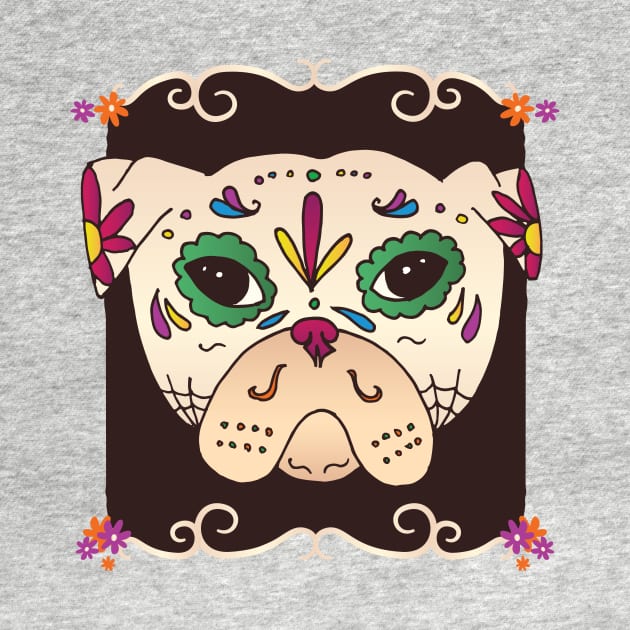 The Unhappy Sugar Skull Pug, Great For Pug Lovers by BamBam